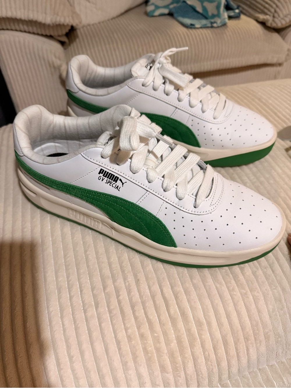 PUMA GV Special White & Green Leather Sneakers for Men, Porsche collab